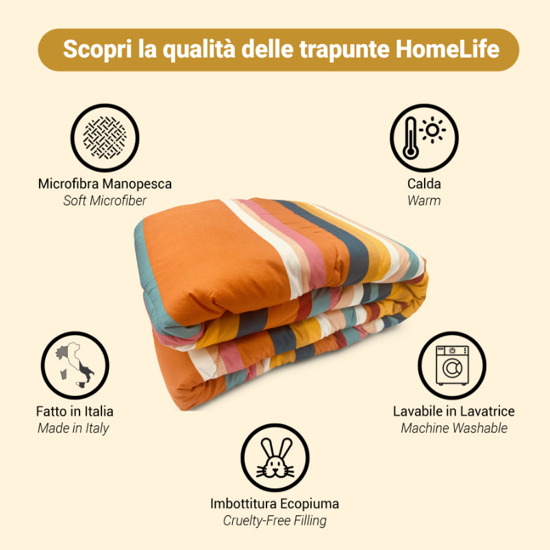 Piumone Invernale Made in Italy - Trapunta Invernale Fantasia Righe Multicolor