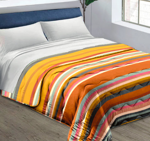 Piumone Invernale Made in Italy - Trapunta Invernale Fantasia Righe Multicolor