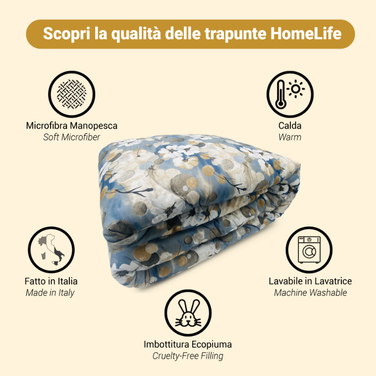 Piumone Invernale Made in Italy - Trapunta Invernale Fantasia Fiori Bianchi