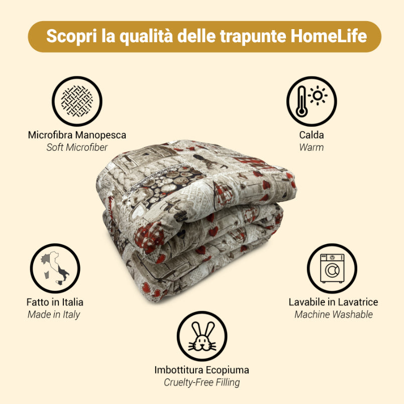 Piumone Invernale Made in Italy - Trapunta Invernale Fantasia Shabby Chic