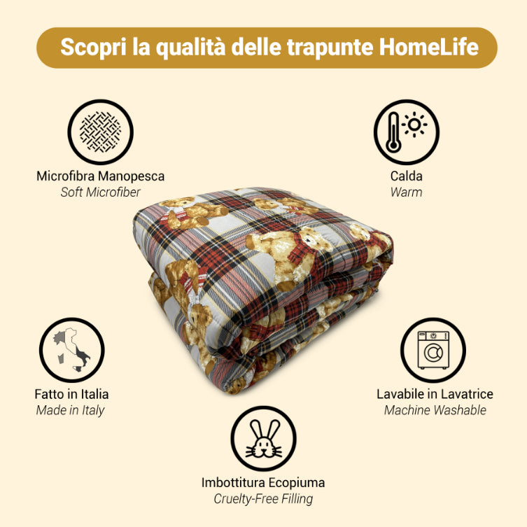 Piumone Invernale Made in Italy - Trapunta Invernale Fantasia Orsetti
