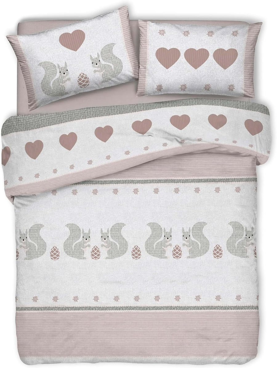 Parure Copripiumino Matrimoniale e Singolo 100% Cotone | Scoiattoli Beige