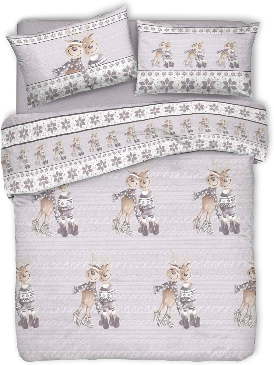 Parure Copripiumino Matrimoniale e Singolo 100% Cotone | Renne Beige
