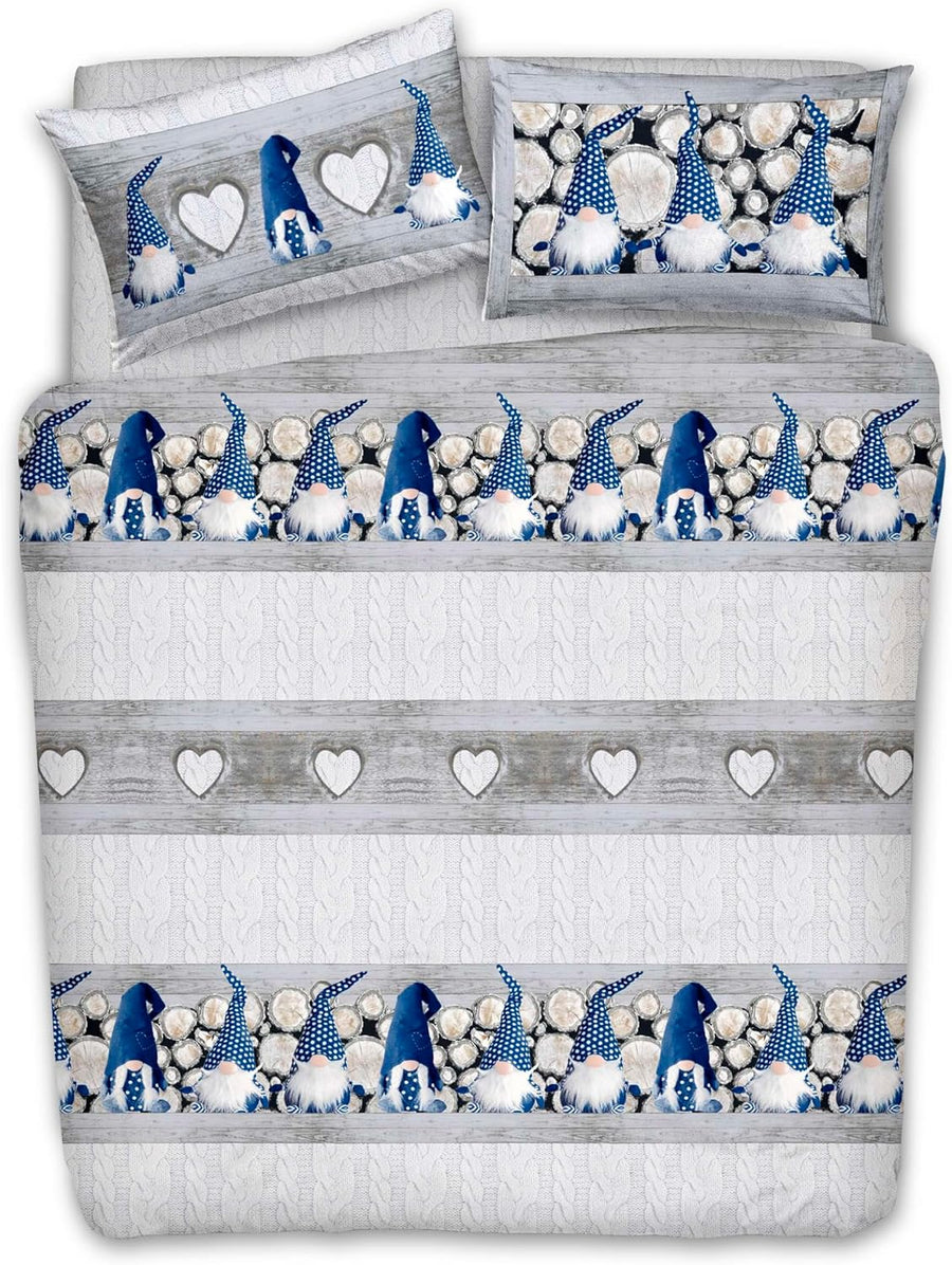 Parure Copripiumino Matrimoniale e Singolo 100% Cotone | Gnomi Blu