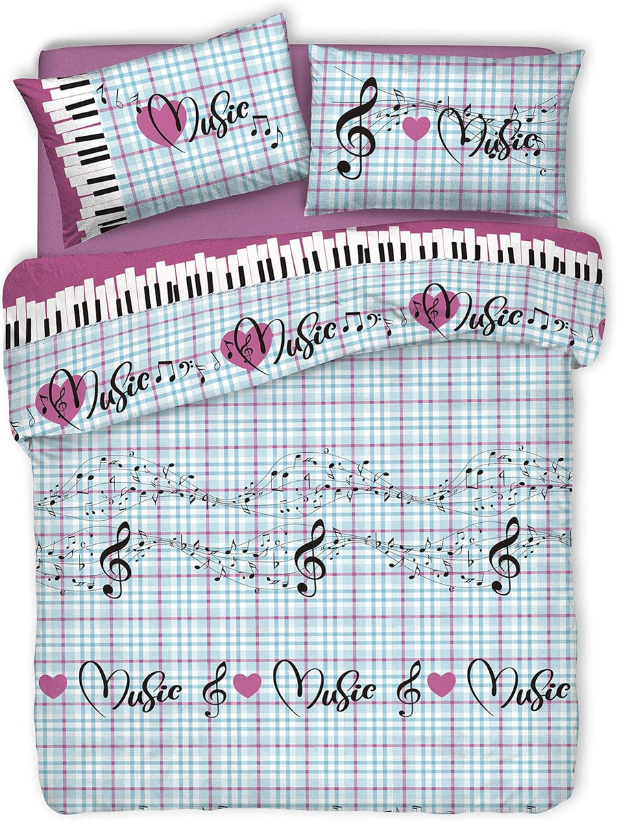 Parure Copripiumino Matrimoniale e Singolo 100% Cotone | Musica Rosa