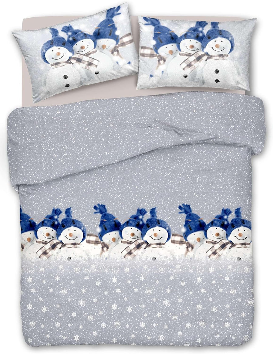 Parure Copripiumino Matrimoniale e Singolo 100% Cotone | Snowman Blu