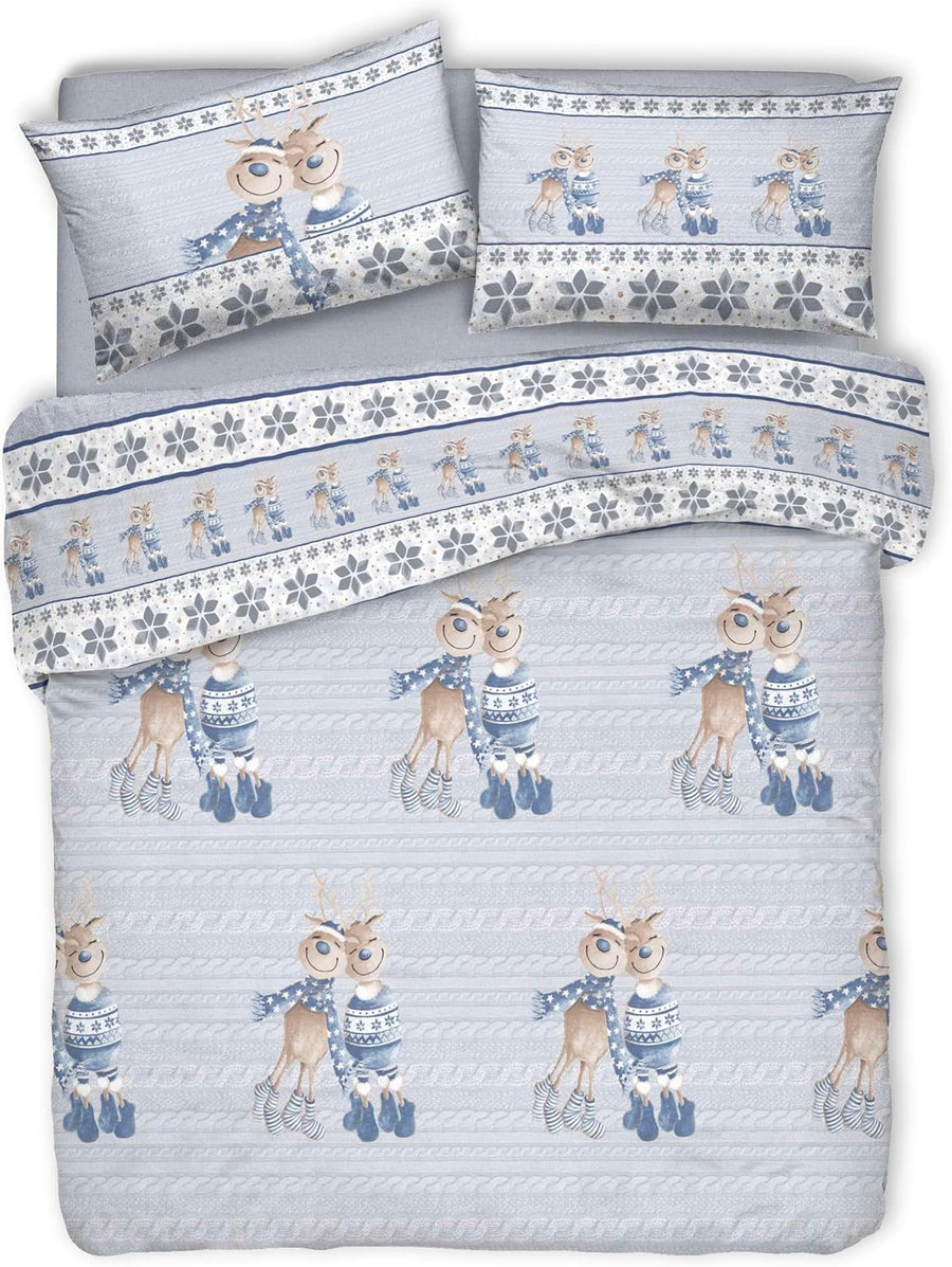 Parure Copripiumino Matrimoniale e Singolo 100% Cotone | Renne Blu