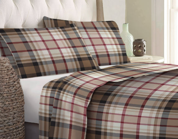 Set lenzuola in Flanella con Trattamento Antipilling - Tartan Beige Matrimoniale