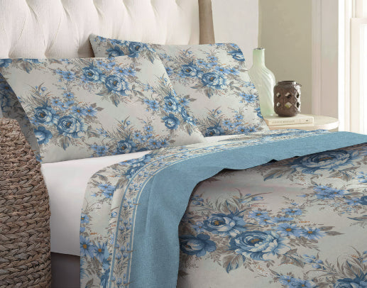 Set lenzuola in Flanella con Trattamento Antipilling - Rose Blu Matrimoniale