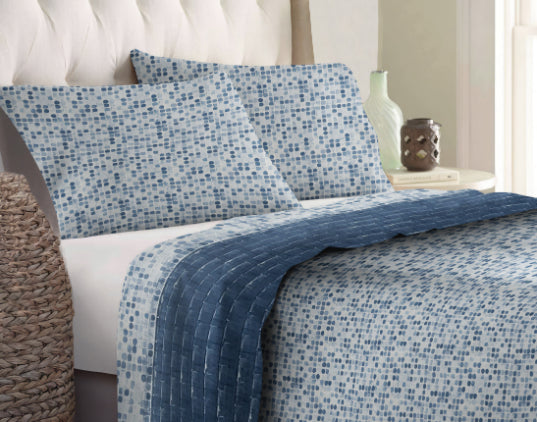 Set lenzuola in Flanella con Trattamento Antipilling - Pois Blu Matrimoniale