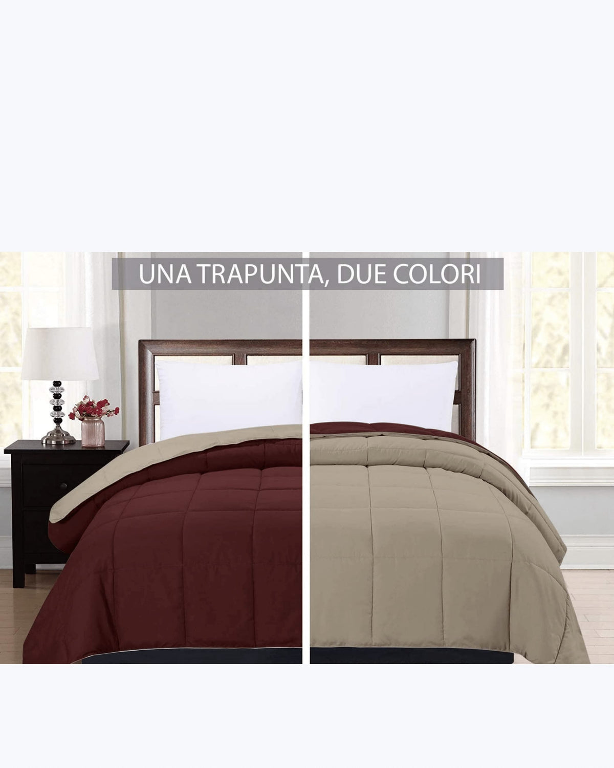 Copriletto Singolo Trapuntato Reversibile - Fantasia Tinta Unita