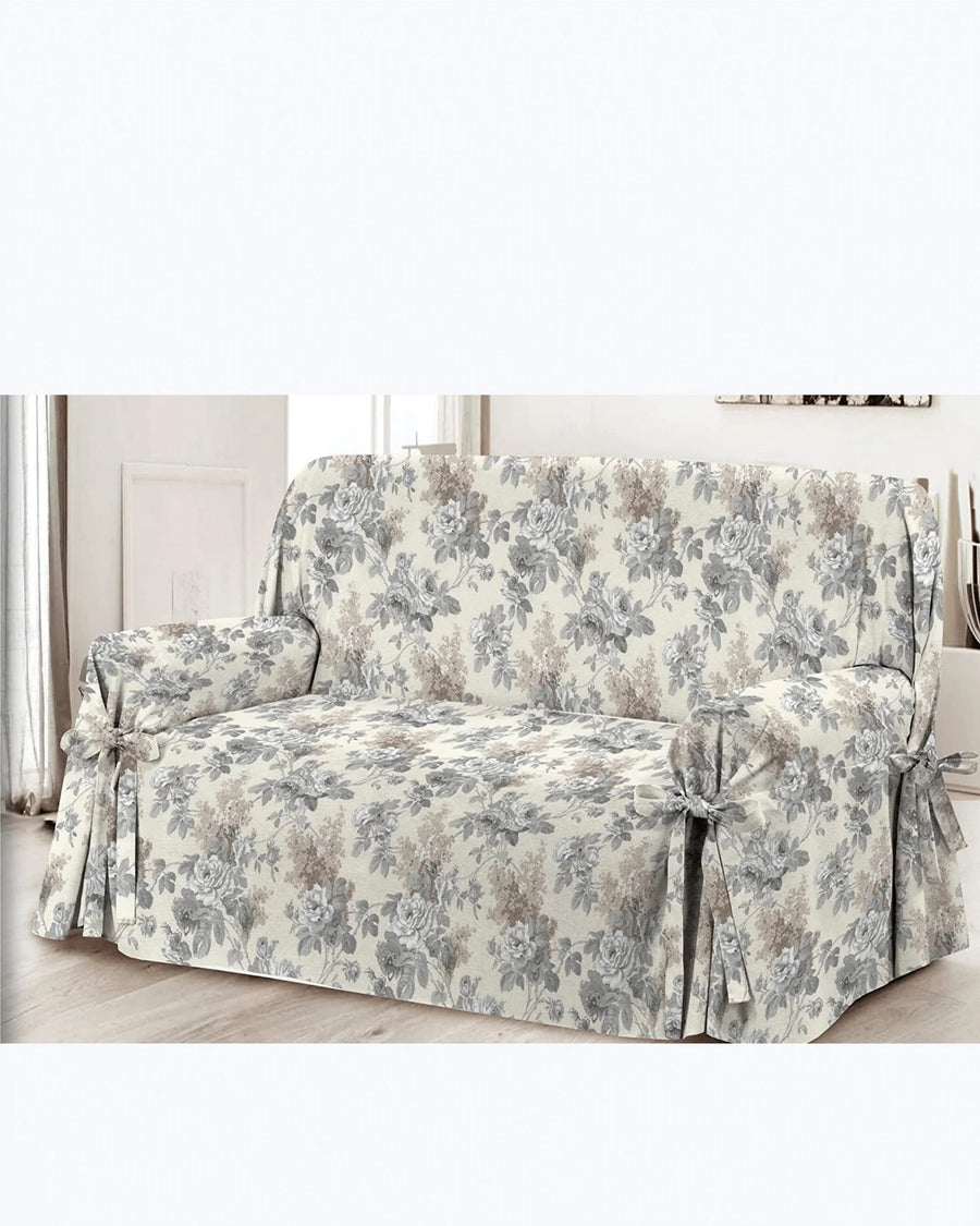 Copridivano con lacci in misto cotone, fantasia floreale Beige Grigio