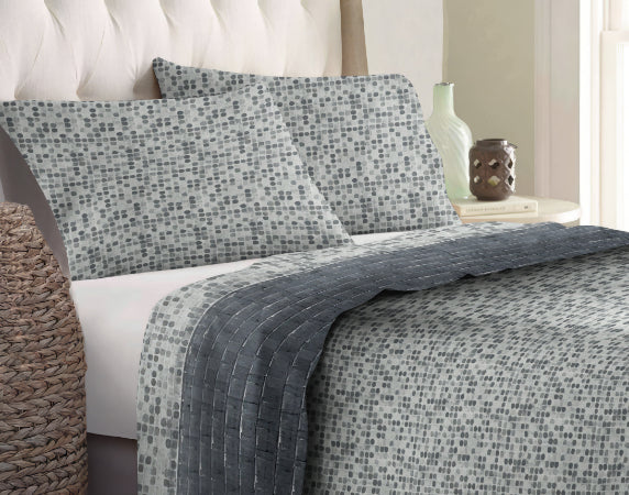 Set lenzuola in Flanella con Trattamento Antipilling - Pois Grigio Matrimoniale