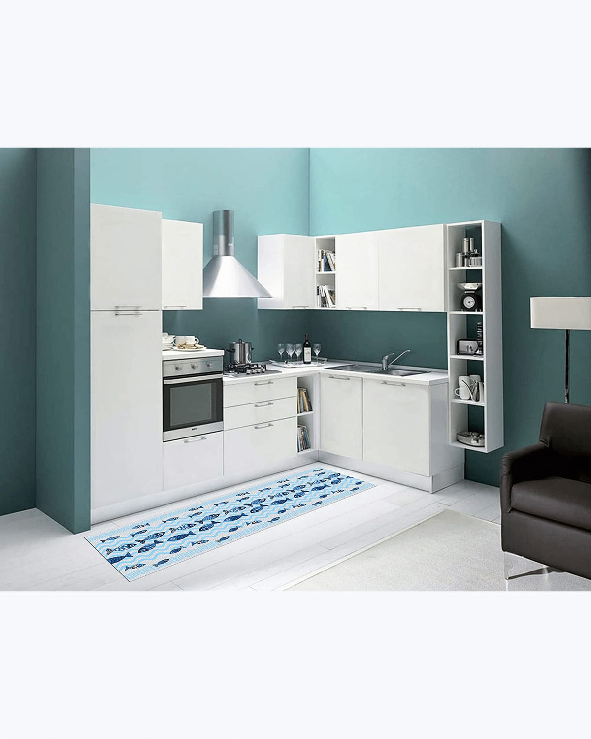Tappeto Passatoia Antiscivolo e Antimacchia in PVC con Stampa Pesciolini