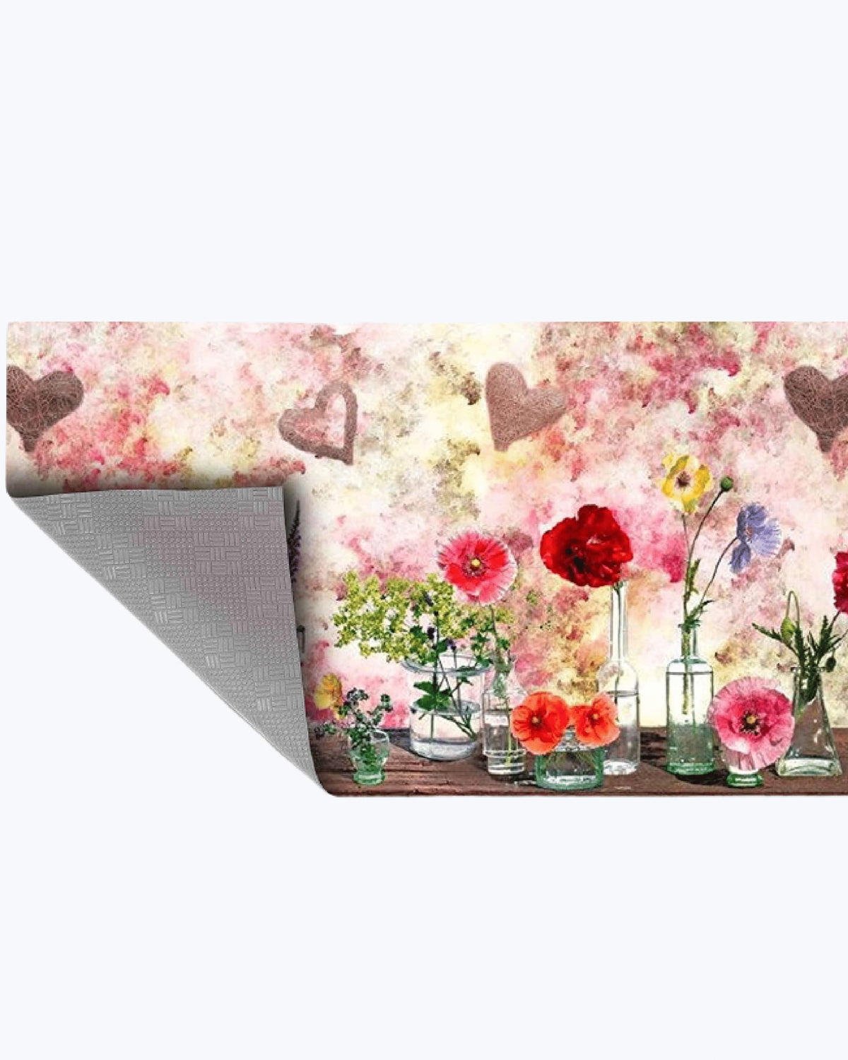 Tappeto Passatoia Antiscivolo e Antimacchia in PVC con Stampa Fiori e Ampolle