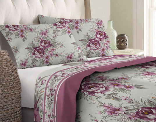Set lenzuola in Flanella con Trattamento Antipilling - Rose Rosa Matrimoniale