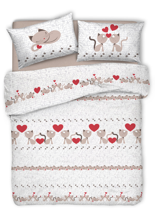 Parure Copripiumino Matrimoniale e Singolo 100% Cotone | Gattini Beige
