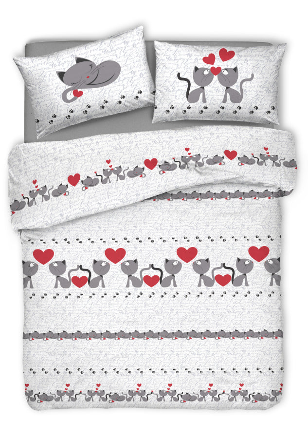 Parure Copripiumino Matrimoniale e Singolo 100% Cotone | Gattini Grigio