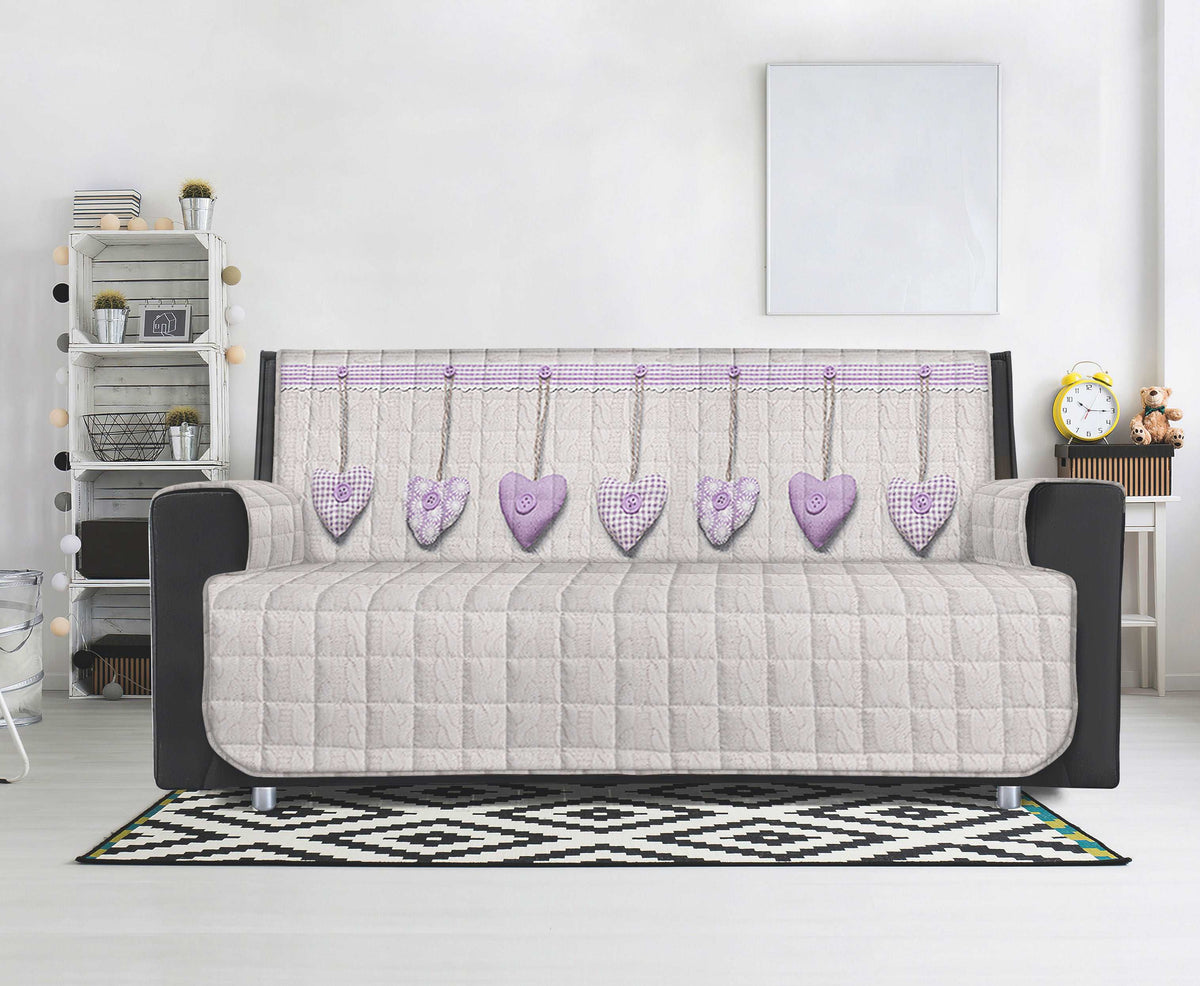 Copridivano Trapuntato in Cotone con Retro Antiscivolo | Fantasia Cuori Appesi Rosa