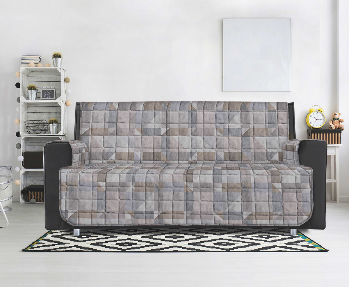 Copridivano / Copripoltrona Trapuntato in Cotone con Fantasia Geometrica Beige