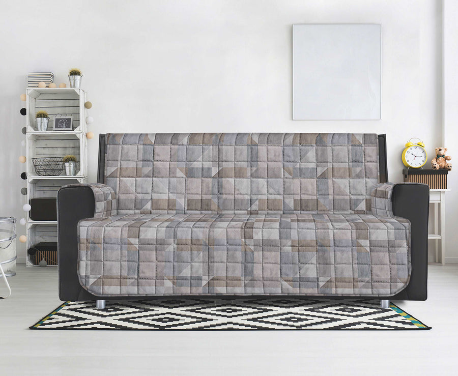 Copridivano / Copripoltrona Trapuntato in Cotone con Fantasia Geometrica Beige