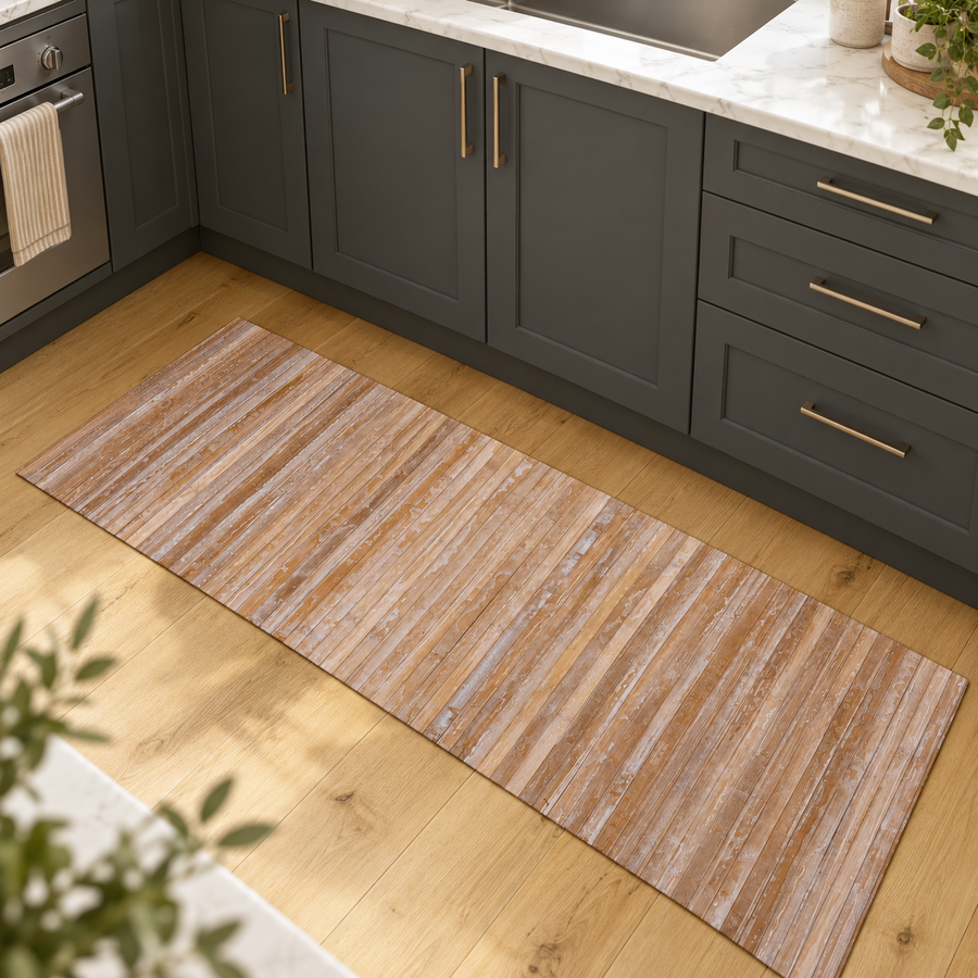 Tappeto CosìCasa beige in listelli di bambù in cucina