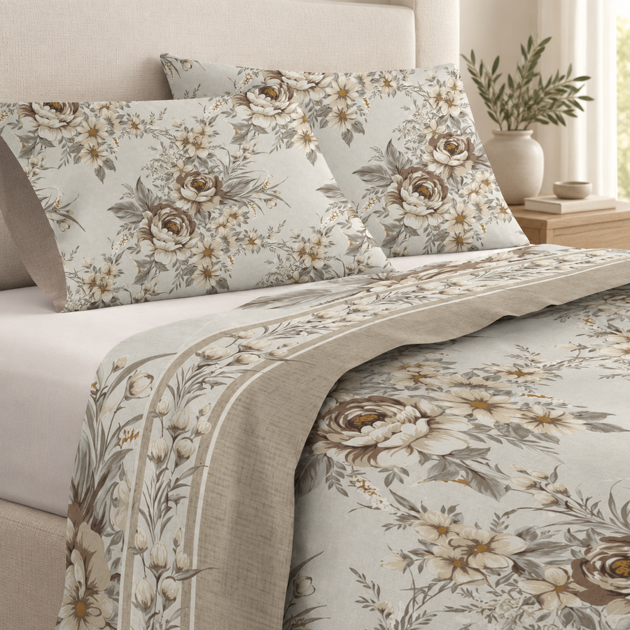 Completo lenzuola in flanella Rose Beige