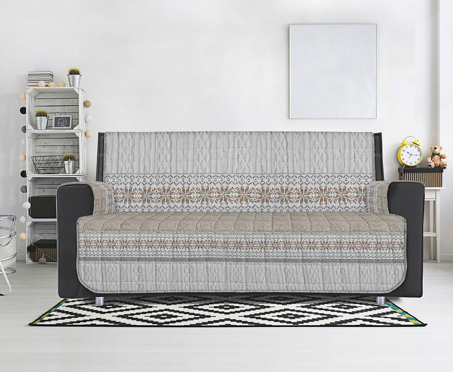Copridivano / Copripoltrona Trapuntato in Cotone con Fantasia Maglia di Lana Beige
