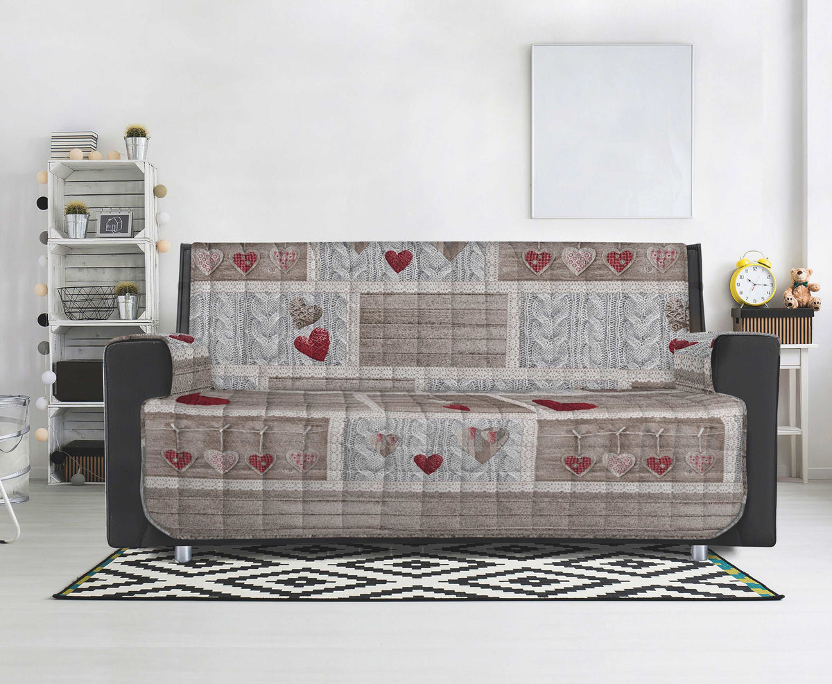 Copridivano / Copripoltrona Trapuntato in Cotone con Fantasia Shabby Chic Rosso