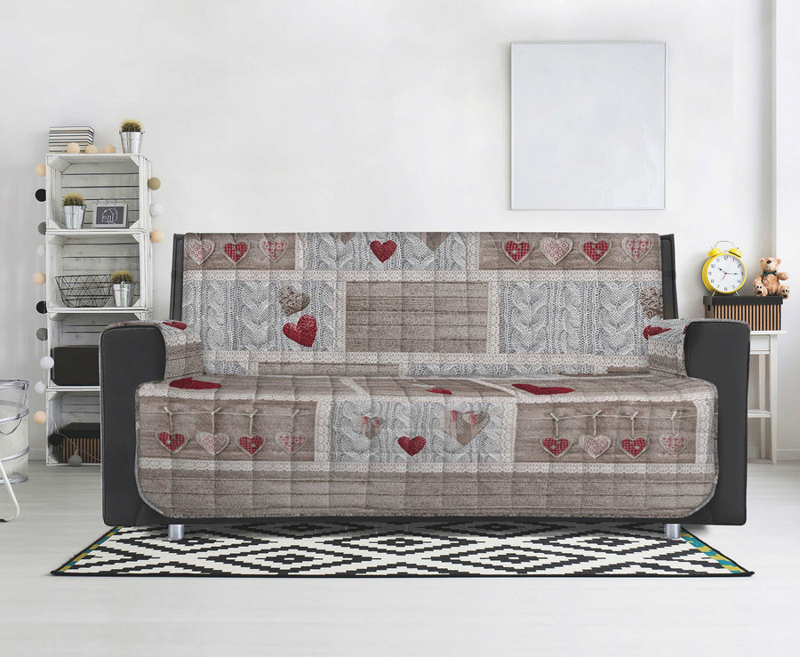Copridivano / Copripoltrona Trapuntato in Cotone con Fantasia Shabby Chic Rosso