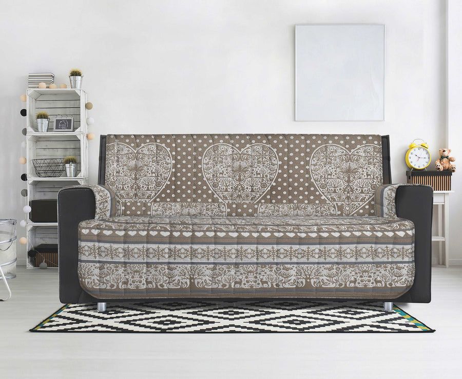 Copridivano trapuntato in cotone, fantasia tirolese Beige