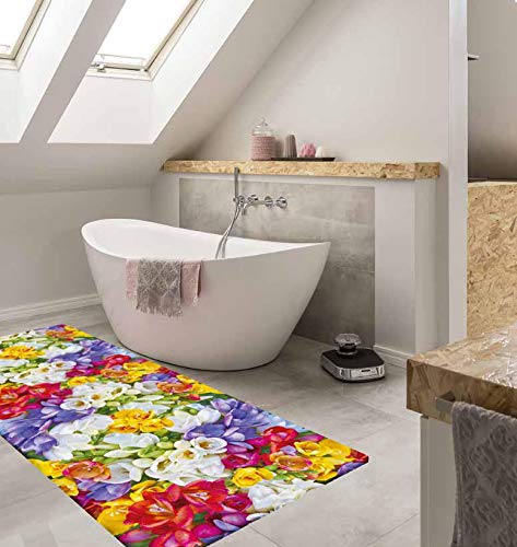 Tappeto passatoia cucina bagno lavabile con antiscivolo fiori stilizzati  margherite - SOLE