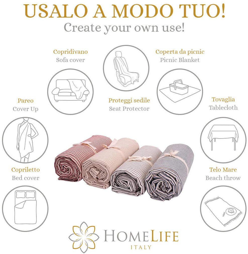 Telo Arredo Copritutto a Righine in Cotone - Perfetto come Copriletto o Copridivano