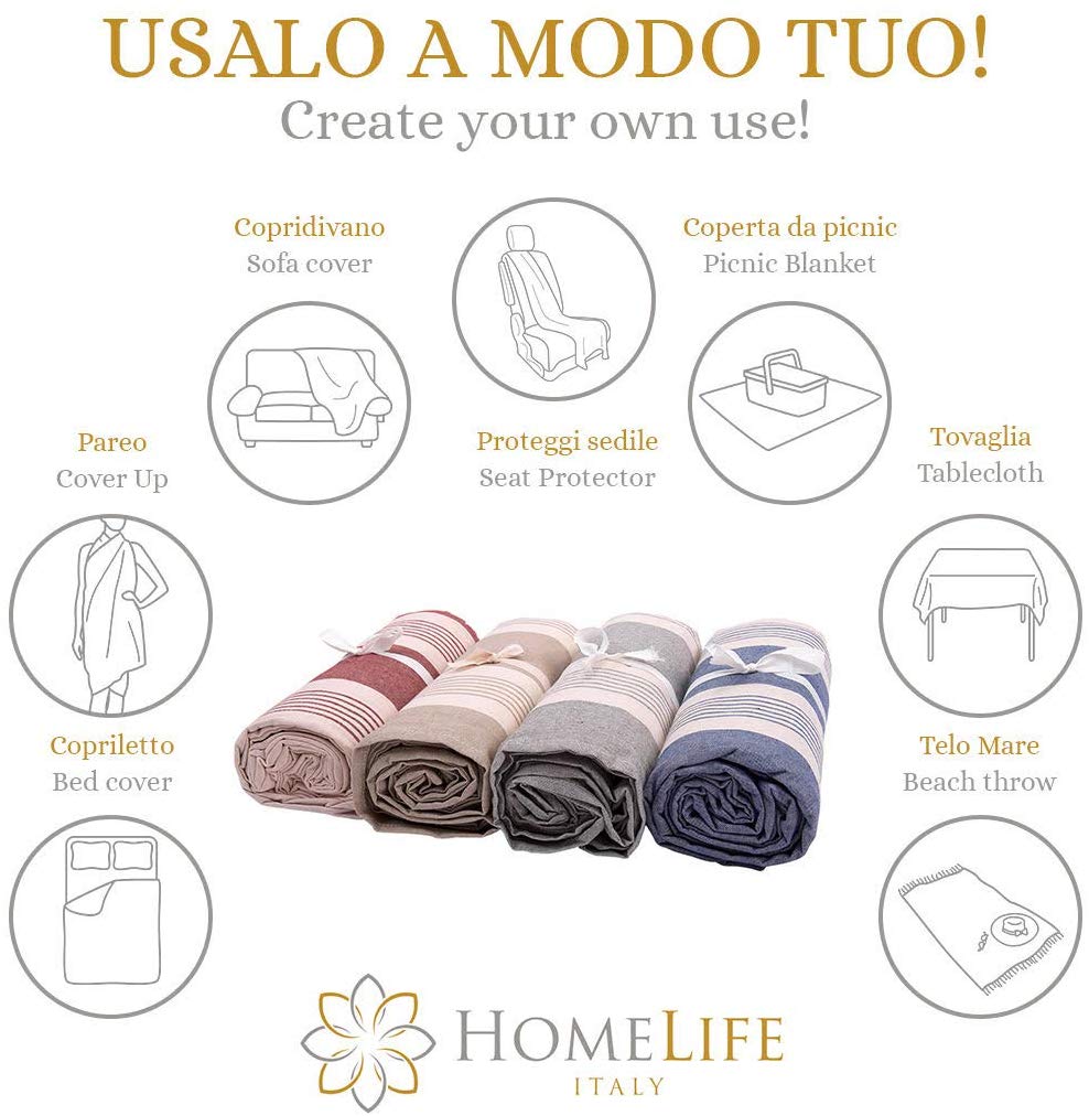 Telo Arredo Copritutto a Righe Grandi in Cotone- Perfetto come Copriletto o Copridivano