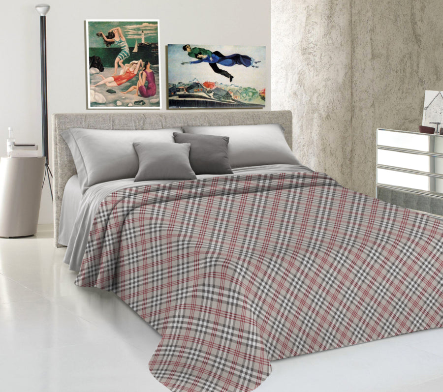 Lenzuolo Copriletto Estivo in Cotone Piquet - Fantasia Tartan Beige