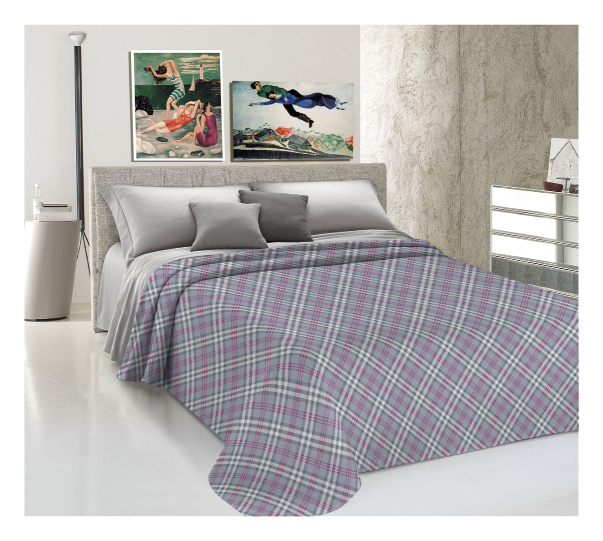 Lenzuolo Copriletto Estivo in Cotone Piquet - Fantasia Tartan Rosa