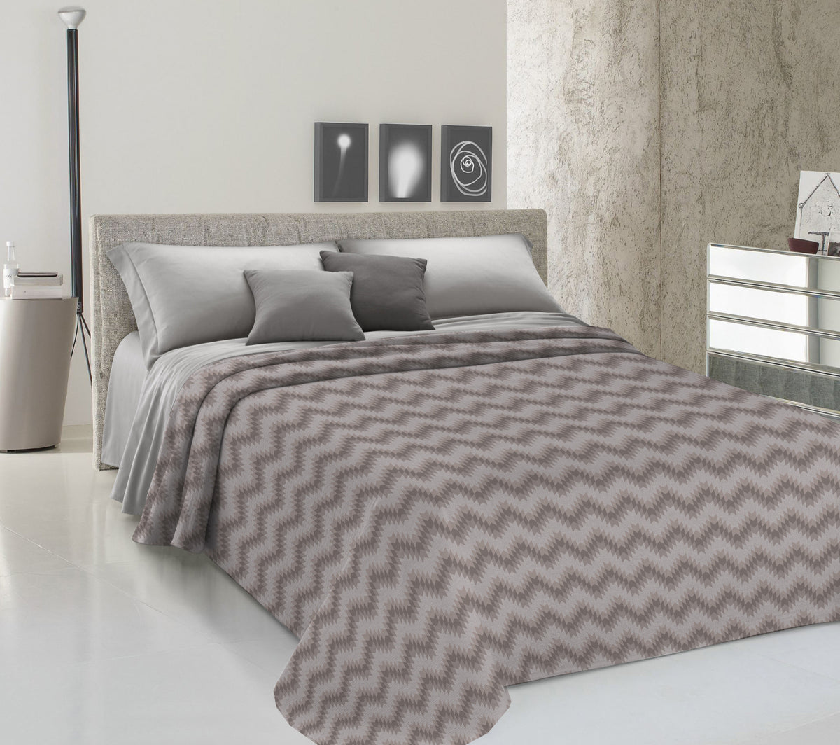 Lenzuolo Copriletto Estivo con Fantasia Geometrica in Cotone Piquet Beige
