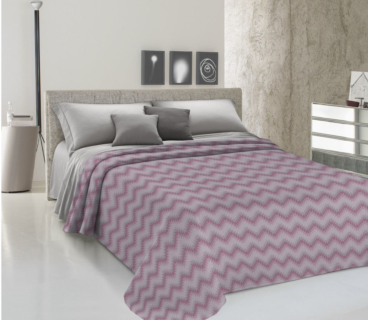 Lenzuolo Copriletto Estivo con Fantasia Geometrica in Cotone Piquet Rosa