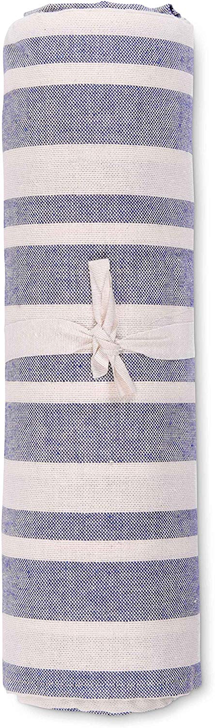 Telo granfoulard rigato in misto cotone jacquard Blu