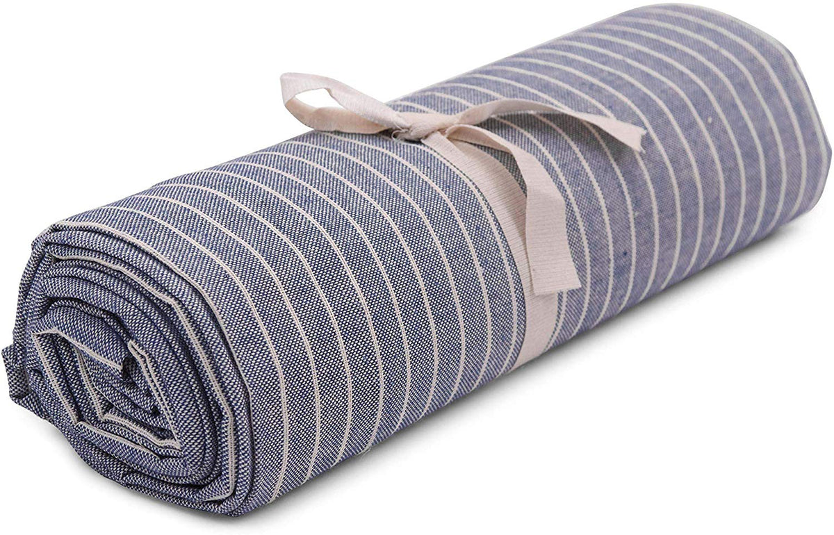 Telo Arredo Copritutto in Cotone a Righine - Perfetto come Copriletto o Copridivano Blu