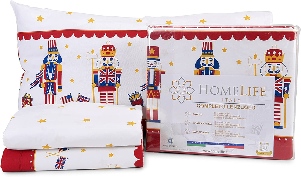 Set Lenzuola Letto in Cotone Made in Italy - Completo Letto Fantasia Schiaccianoci