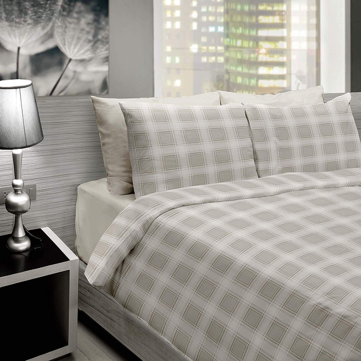 Sacco Copripiumino con Federe in Cotone con Stampa in Tartan Scozzese