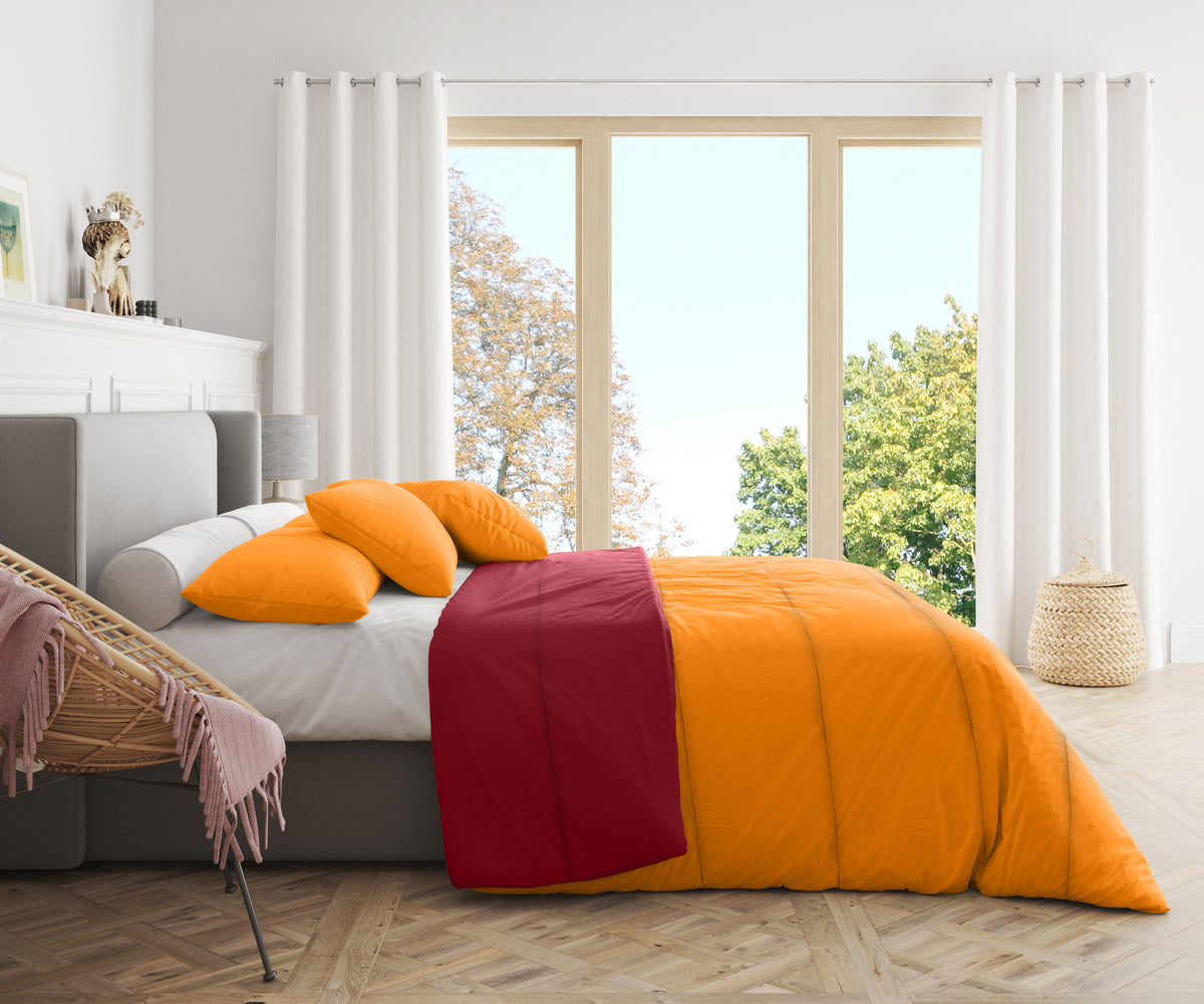 Piumone Invernale 360 gr/mq Made in Italy - Calda Trapunta Invernale Reversibile Arancione Bordeaux