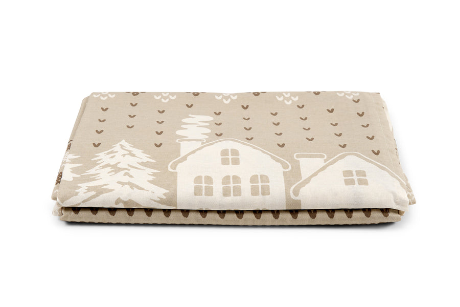 Telo Arredo Copritutto in Cotone Fantasia Villaggio - Perfetto come Copriletto o Copridivano Beige