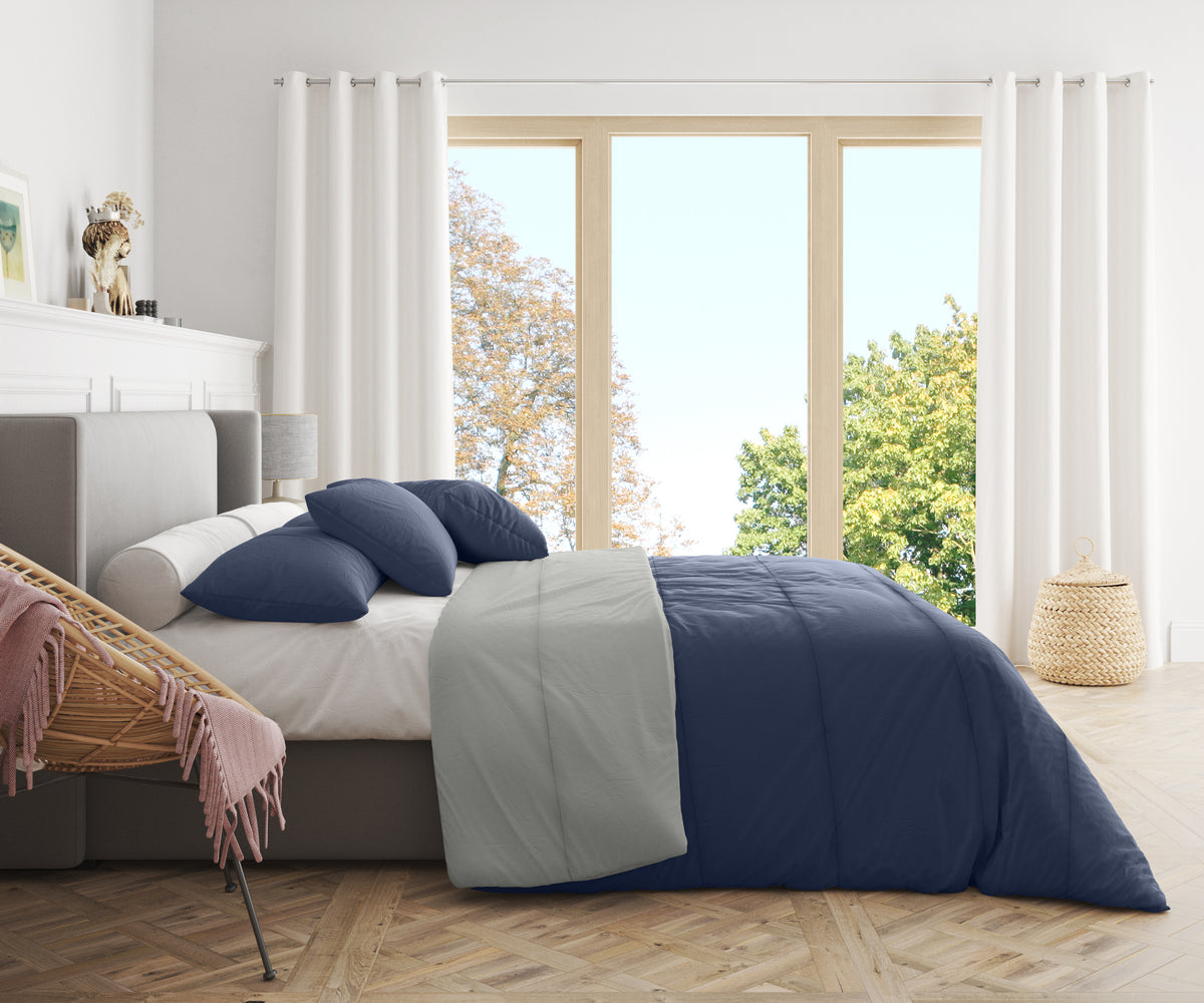 Piumone Invernale 360 gr/mq Made in Italy - Calda Trapunta Invernale Reversibile Blu Grigio Chiaro