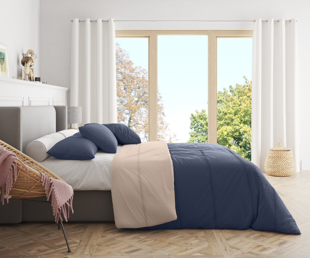 Piumone Invernale 360 gr/mq Made in Italy - Calda Trapunta Invernale Reversibile Blu Beige