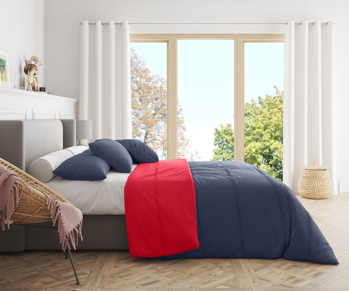 Piumone Invernale 360 gr/mq Made in Italy - Calda Trapunta Invernale Reversibile Blu Rosso