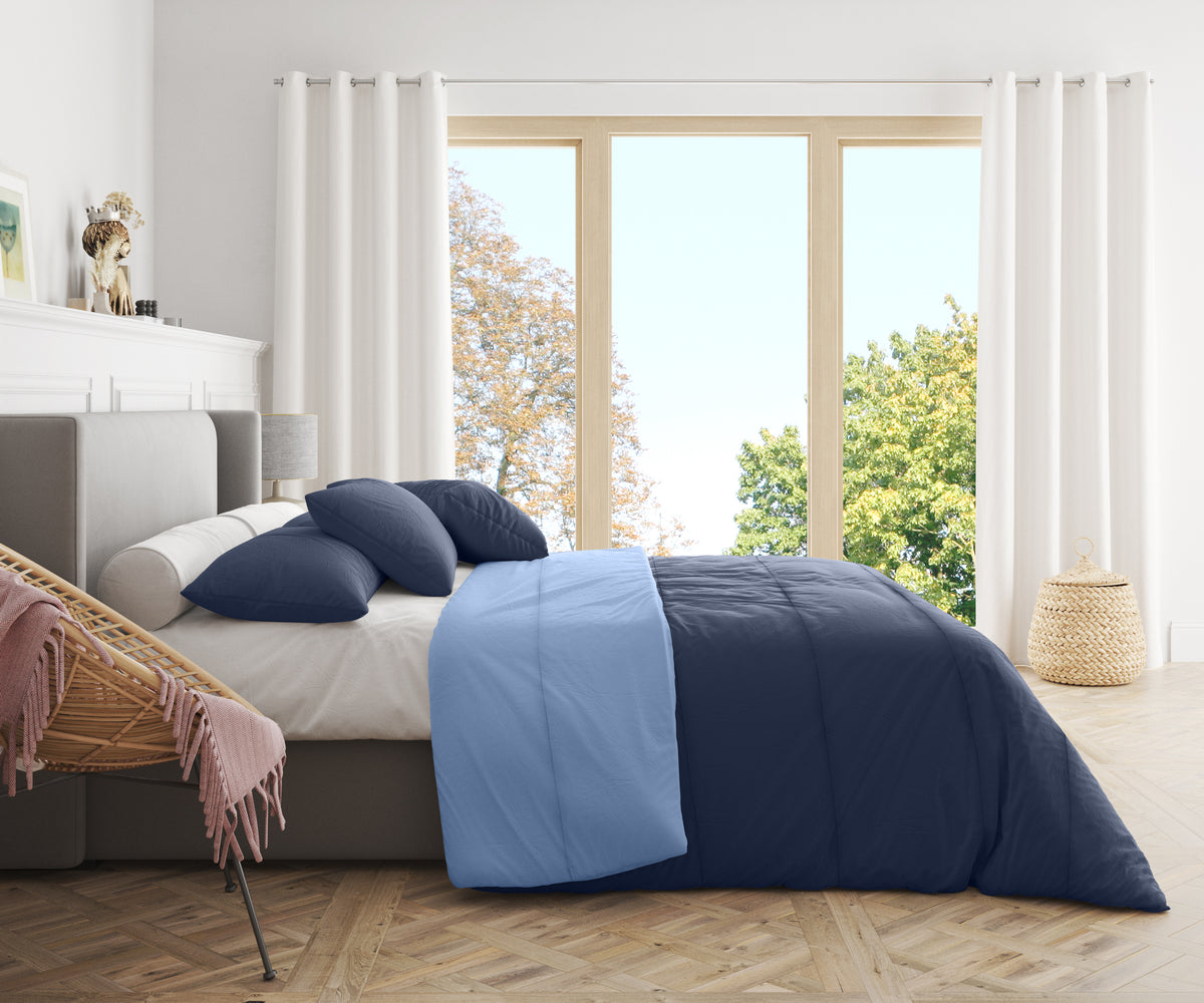 Piumone Invernale 360 gr/mq Made in Italy - Calda Trapunta Invernale Reversibile Blu Azzuro