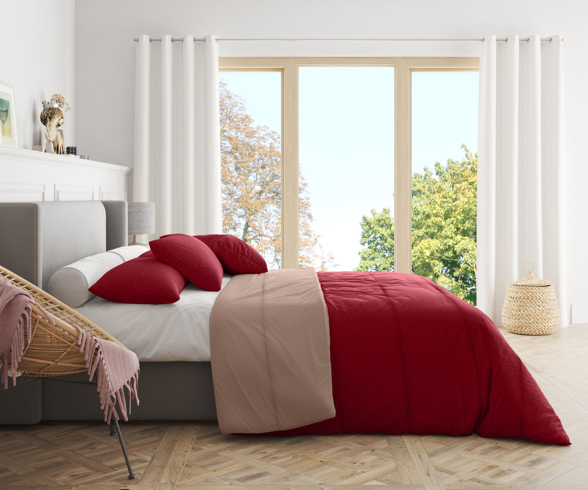 Piumone Invernale 360 gr/mq Made in Italy - Calda Trapunta Invernale Reversibile Bordeaux Beige