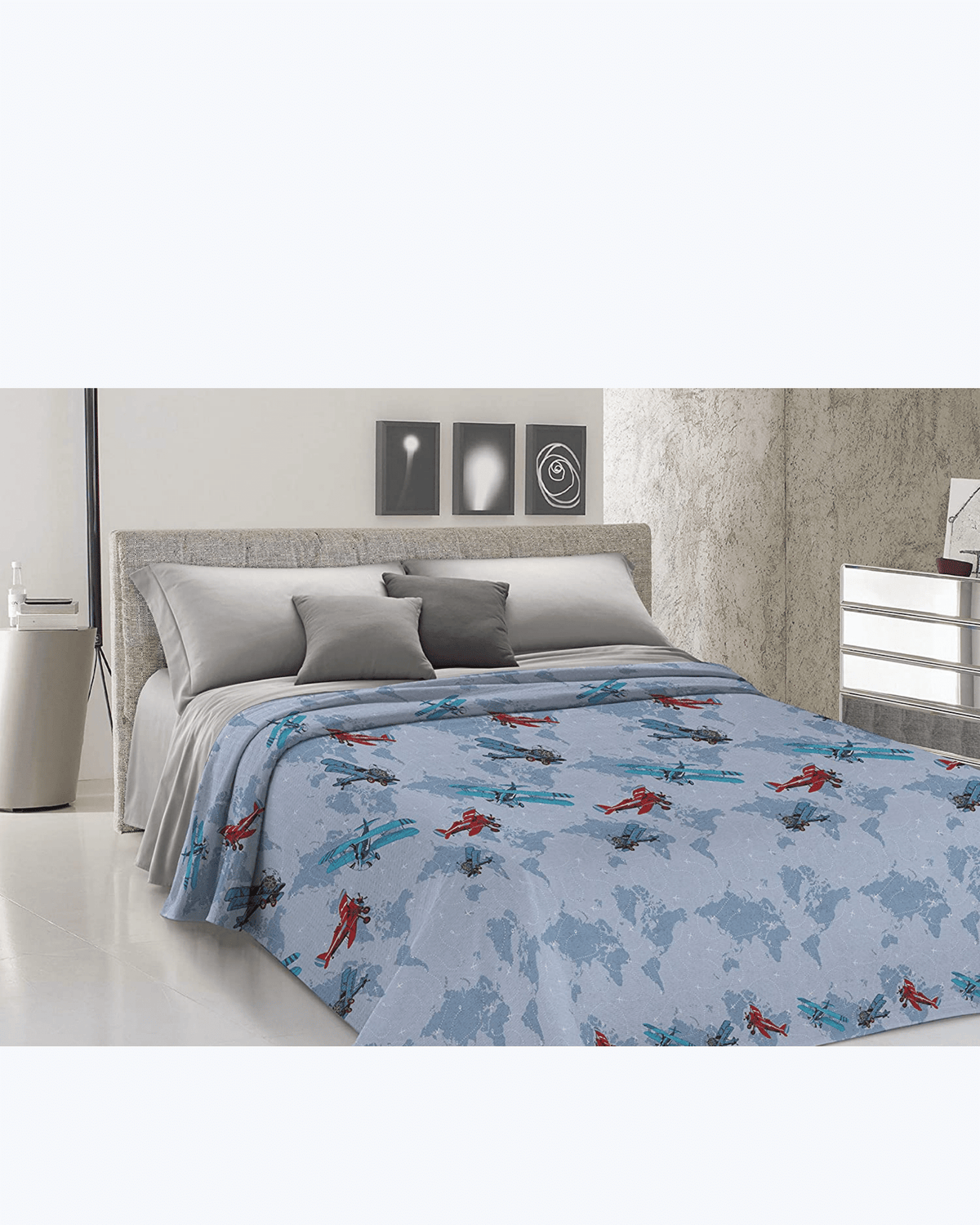 Lenzuolo Copriletto Estivo Cotone Piquet - Fantasia Aerei Azzurro